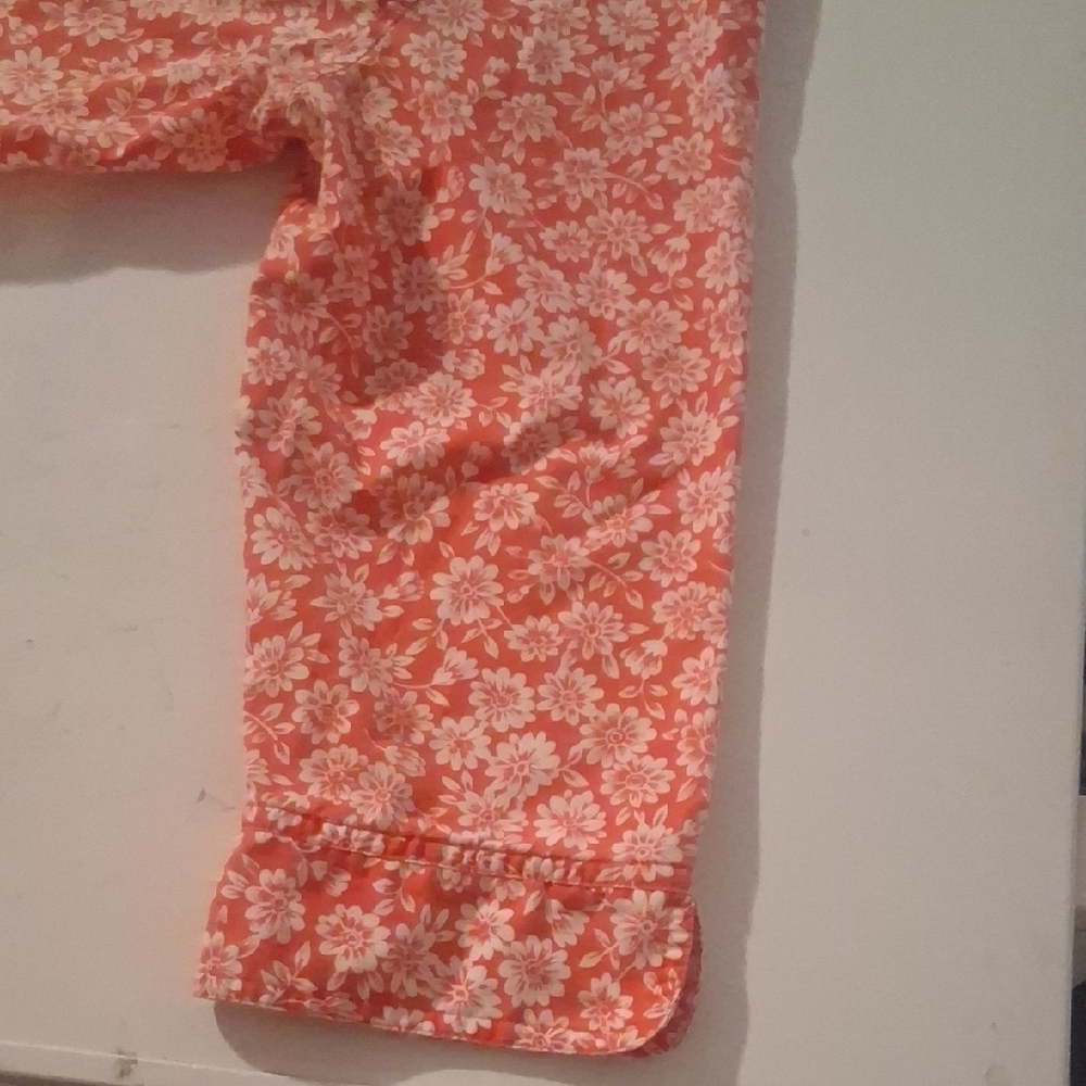 Alfred Dunner Orange White Floral Button Down Blouse Shirt Size 14 3/4 Sleeve - Picture 3 of 10